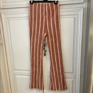 Free People Red and Cream Flare Pants with Geometric Stripes